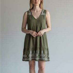 Knox Rose Olive Green Embroidered Boho Sleeveless Dress XL